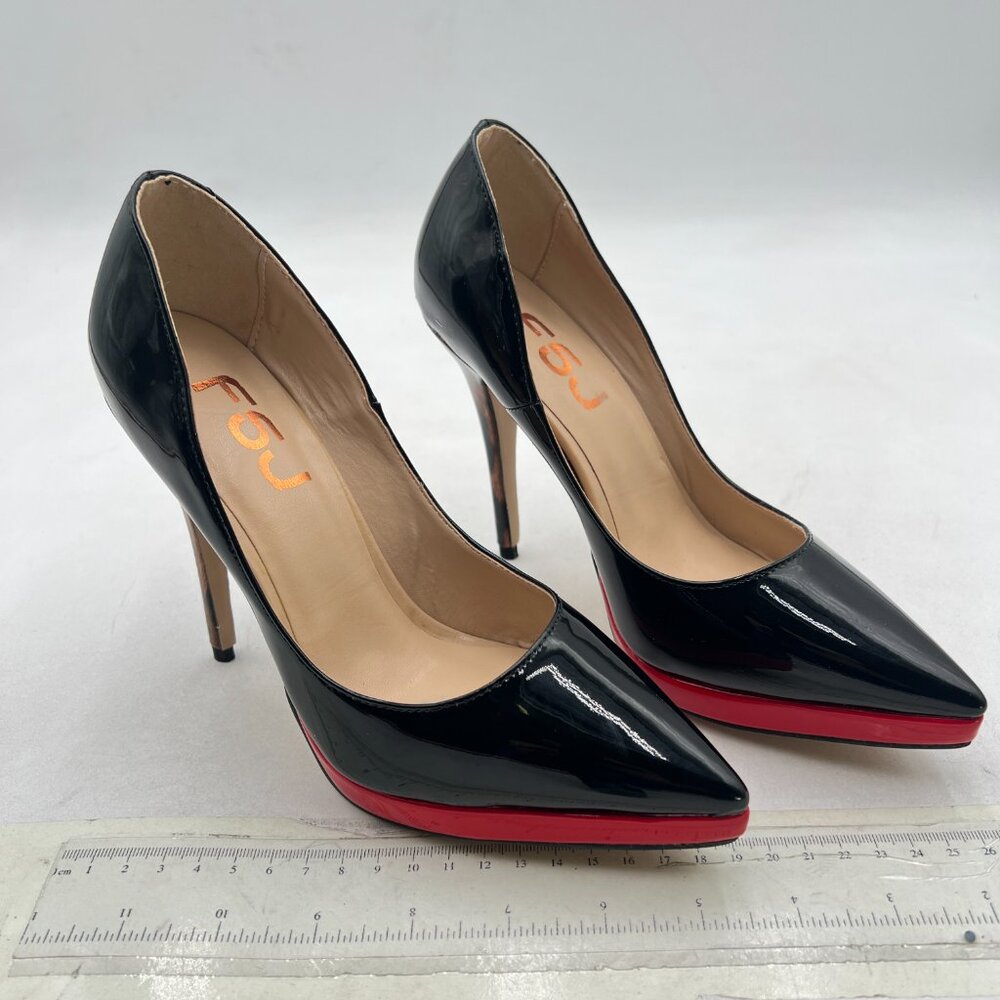 FSJ Black Classic Stiletto Heels Platform Pumps Pointed Toe Formal Shoes Office - Picture 3 of 7